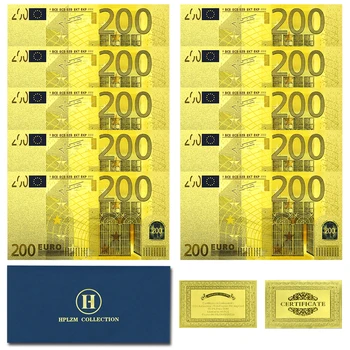10pcs и плик Европа Банкноти от златно фолио 200 EURO Сувенирна декорация Сувенирни занаяти