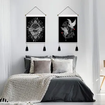 Черно платно ръка фаза гоблен Начало декор Макраме спалня изкуство пеперуда стена висящи пискюл гоблени изкуство фон плат