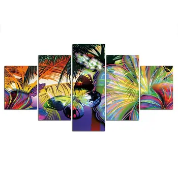 5Pcs Vibrant Butterfly Flower 5 Pieces Pictures Canvas Paintings HD Print Modern Abstract Wall Home Decor Art Poster No Framed