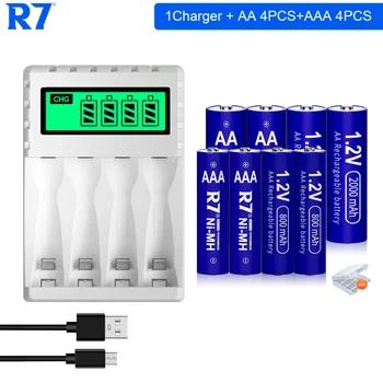R7 AAA и AA акумулаторна батерия 1.2V Ni-MH 2A 3A батерии aa aaa батерия + LCD 1.2V AA / AAA зарядно устройство Интелигентно бързо зареждане