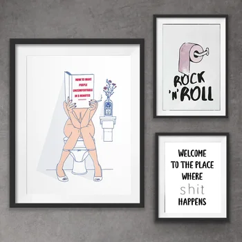 Модерна тоалетна секси жена платно живопис плакати и отпечатъци рок музика забавно баня снимки мода ролка хартия декорация дома