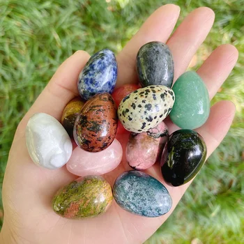 1PC яйце форма камък лечебен кристал кварц агат минерален скъпоценен камък Рейки занаяти декорация дома или масаж аксесоар на едро