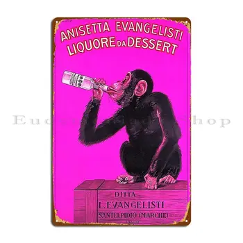 Реколта пиян маймуна анасон Anisetta Evangelisti италиански десерт ликьор аперитив метална плака плакат кино персонализирани