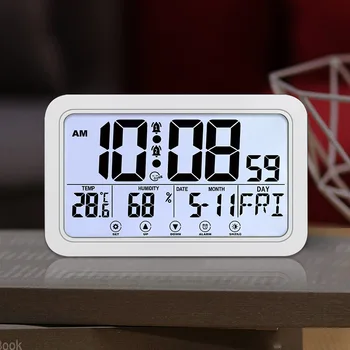Цифров будилник LED стена часовник време температура влажност дисплей USB акумулаторна термометър Snooze електронна таблица часовник