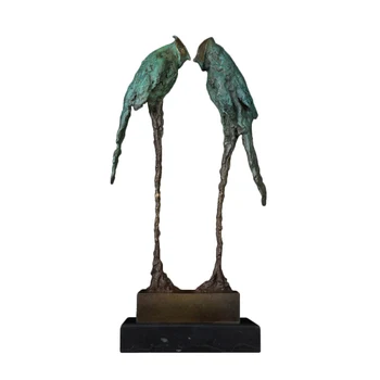 XZ-206 Абстрактно Бронзова двойка папагали Скулптура Зелена любовна птица Животински метал Занаятчийска фигурка Сватбени подаръци декор