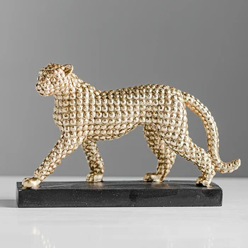 21cm смола златни леопардови фигурки за интериор Cheetah Creative Porch Living Room Study Home Decoration Ornaments