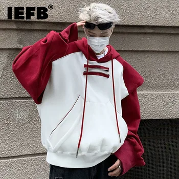 IEFB Къси ежедневни раменни подложки с качулки Trend Мъжко улично облекло Метален пуловер с цип Хлабав корейски мъжки суичъри 9C1508