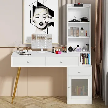 Vanity бюро с огледало и светлини скринове за спалня бял грим суета маса с 3 чекмеджета луксозни тоалетка мебели