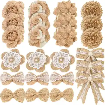 24Pcs в 1 комплект зебло цвете реколта ръчно изработени бельо материали юта цвете украса за сватба Коледа DIY
