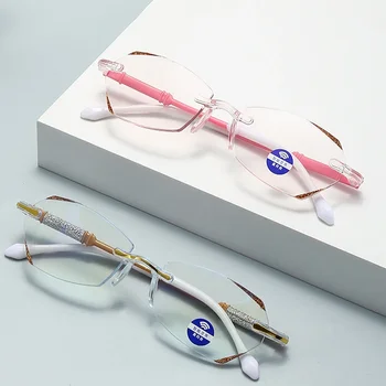Мода Ретро анти синя светлина очила дами диамант нарязани четене очила завършени жени мъже оптични очила далечно виждане