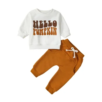BOIBOKOKO Baby Boy Halloween Outfit Mama s Pumpkin Long Sleeve Sweatshirt Tops Elastic Waist Pants 2PCS Есенни зимни дрехи
