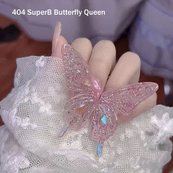 -SuperB Butterfly Queen- 50mm извънгабаритни блестящи украшения на пеперуда Преувеличени крила, носещи нокти Фалшиви съвети за подобрение 404art