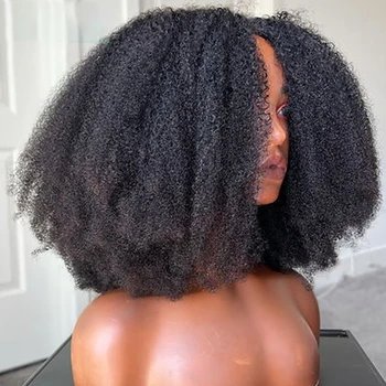 Дълго естествено черно 24 инча афро извратени къдрава U част перука европейски Remy човешка коса перуки еврейски лепило дълбока перука за черни жени