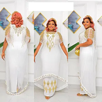 Фалшиви африкански рокли от 2 части за жени 2023 Традиционна елегантна мрежа Hot Drill Kaftan сватбена рокля парти рокля Африка облекло