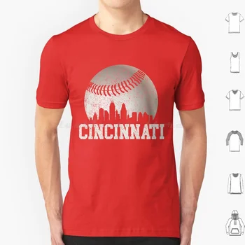 Реколта Синсинати Skyline бейзбол ретро червен цвят Gameday T риза голям размер 100% памук Синсинати бейзбол червени бейзбол