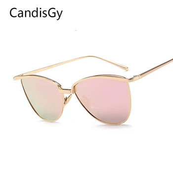 Cat Eye Female Poilt Sunglasses Mirror Women Flat Hot Sale Fashion Brand Designer Cateye Sun Glasses Lady UV400 Summer