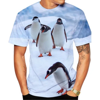 Нов дизайн 3D отпечатани пингвин тениска лято къс ръкав улично облекло тениска за мъж и жена