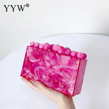 YYW Луксозни мраморни вечерни портмонета на съединителя за жени Марка Моден дизайнер Чанти Мъниста Роза Верига Рамо Чанта