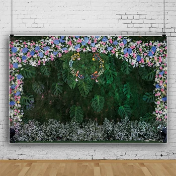 Laeacco Цветя Сватбена фото стена Зелени палми дърво любов сцена портрет фотографски фон снимка фон за фото студио