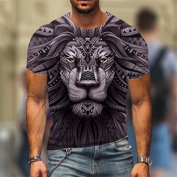 3D тениска за мъже Борба с лъв животно звяр ожесточена лъв вълк графика Tee ново лято мъжки извънгабаритни къс ръкав Streetwear да