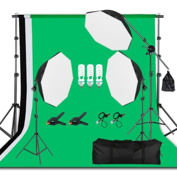 2.6Mx3M фотография осветление декори стойка комплект 3 броя крушки зелен бял черен софтбокс непрекъсната светлина комплект за фото студио