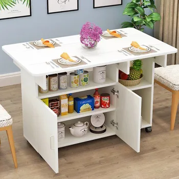 Малък апартамент сгъваема маса за хранене и стол комбинация многослойни мобилен шкаф за съхранение маса за хранене