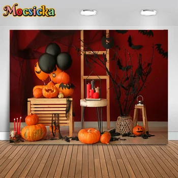 Mocsicka Хелоуин фотография фон балон тиква прилеп декор фон страшно нощ рожден ден парти деца фото студио банер