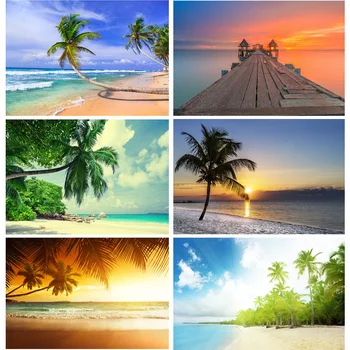Лято Тропическо море Плаж Палми Дърво Фотография Фон Естествени живописни фото декори Фотографско студио Подпори 21930 HJK-01