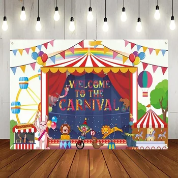 Добре дошли в карнавалния фон за цирк Карнавални парти декорации Консумативи Въртележка Честит рожден ден банер Сладки момчета момичета