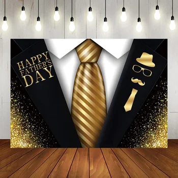 Честит Ден на бащата Проста златна вратовръзка черен костюм зрели мъже парти декорация фотография парти фотосесия банер блестящ злато