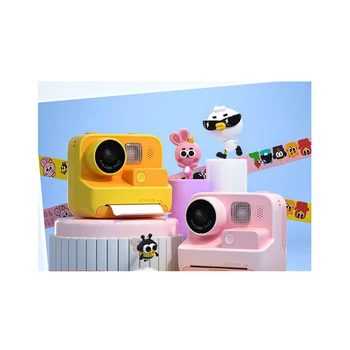 Детска незабавна камера HD 1080P видео снимка Цифров печат Фотография с двоен обектив с фотоапарат за печат, розов