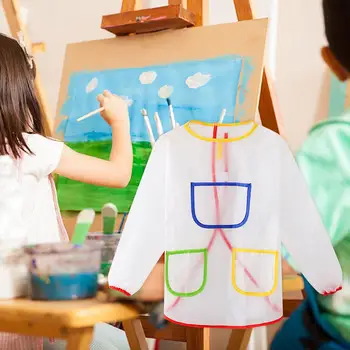 Детски престилки с три джоба Лек дълъг ръкав художник Art Smock живопис палто за рисуване Начало Ръчна работа печене деца