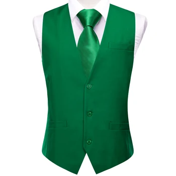 Hi-Tie маслинено зелени мъже жилетка изящна коприна тънък жилетка врата вратовръзка ханки копчета за ръкавели твърд комплект за мъже костюм сватбено парти дизайнер