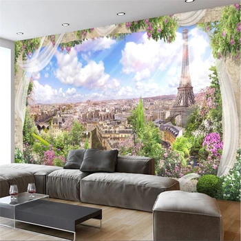 wellyu обои papel de parede Персонализиран тапет 3D стерео европейски прозорци Париж пейзаж стенописи TV стена papel parede tapety