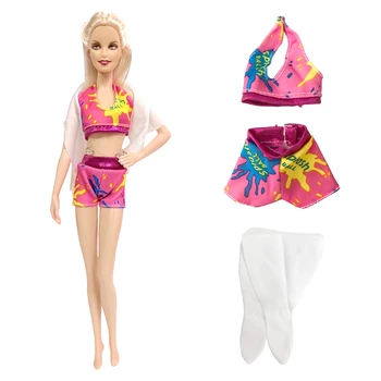 3 Артикули/ Комплект Модни бански костюми Бикини рокля + Шал + панталони Плаж Модерни бански дрехи за кукли Барби Аксесоари Играчки