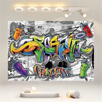 Neon Graffiti 80s 90s Background Retro Hip Hop Paint Splash Abstract Dark Glowing Splash Art Birthday Party Decoration