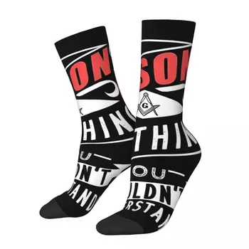 Забавен щастлив чорап за мъже Масонска конспирация Хип-хоп Фримасон Дишащ модел Отпечатан Crew Sock Безшевен подарък