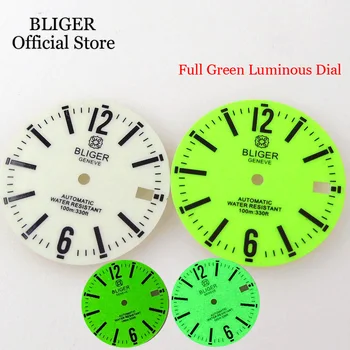 BLIGER Нов 29mm часовник Dial флуоресцентен зелен бял пълен светлинен Fit NH35 NH36 автоматично движение часовник части