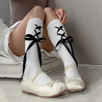 Балеткор мода Kawaii японски JK лък панделка средна тръба чорапи памук чорапи сладък превръзка дишаща кухи чорапи