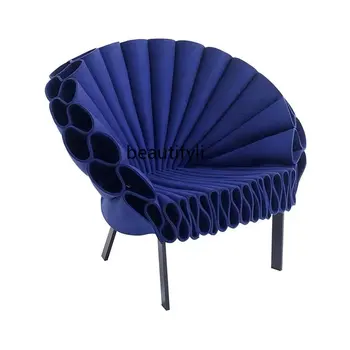 скандинавски минимализъм хол специална форма едноместен диван стол модел стая седло кожа паун отворен екран отдих стол