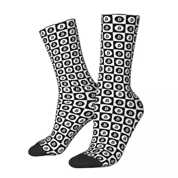 Bitcoin модел карирани черни и бели чорапи мъжки мъжки жени есенни чорапи полиестер