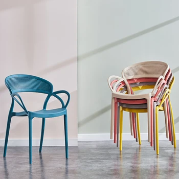 Модерни минималистични пластмасови столове, облегалка, столове за хранене, домакински удебелени гумени столове, мързеливи хора, ежедневни бели