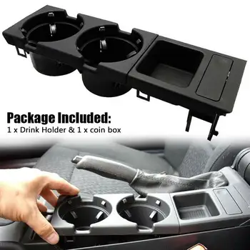 Carbon Fiber/Black New Double Hole Car Styling Front Center Console Storage Box Coin+Cup Holder For BMW E46 Series 1999-200 G5A2