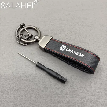 Car Carbon Leather Anti-lost Keychain Metal Key Ring Charm For Changan CS55 EADO CS35 CS75 CS55 PLUS UNI-T UNI-V Lumin Lamore