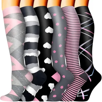 6 чифта компресионни чорапи Мъже Жени Спорт Спорт Разширени вени Оток Коляно високо 30 Mmhg Подкрепа за крака Stretch Чорапогащник