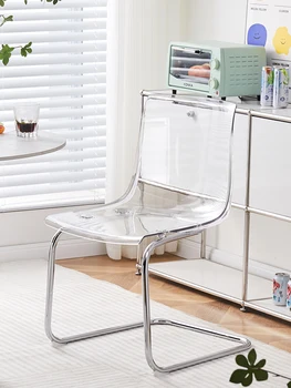 Nordic акрилен стол остров платформа, прозрачна облегалка, трапезен стол, сводест стол, прост средновековен домашен офис преговори