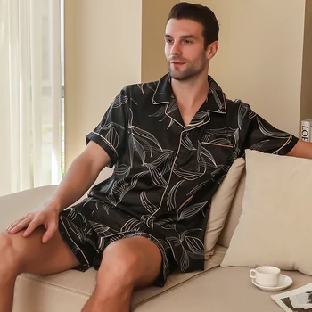 Мъжка пижама с къс ръкав летен лед коприна домашно облекло мъжка лятна ежедневна тънка жилетка може да се носи като комплект домашно облекло