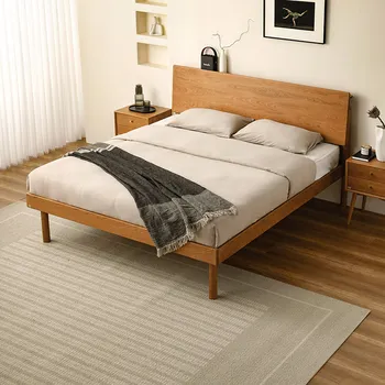 Ltalian стил минималистичен легло масивно дърво апартамент модерен просто легло удобен светлина луксозен Cama De Casal мебели за дома