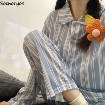 пижама комплекти жени основи райета всички мач грациозно нежно свободно време сладък нов дом популярни стилни студенти прост корейски стил