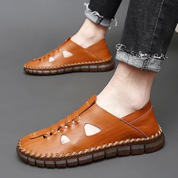 Мъжки обувки модни дишащи сандали летни сандали на открито Мъжка мода естествена кожа Sandalias мъже Hombre Chaussure Homme